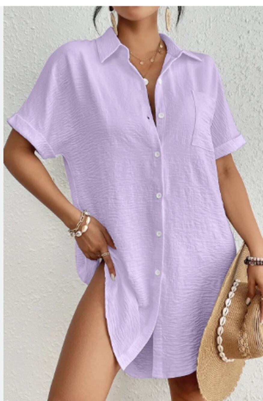 Bsubseach Button Down Violet Shirt Beach Cover Up Size S